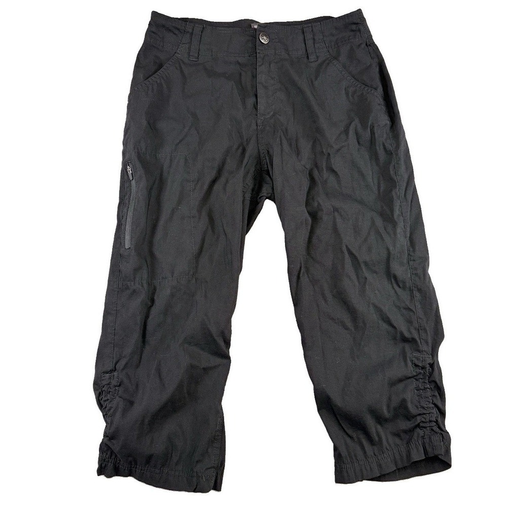 Khombu Womens Capri Pants Nylon Blend Zip Pockets Khaki Black Sz Sm Gorpcore